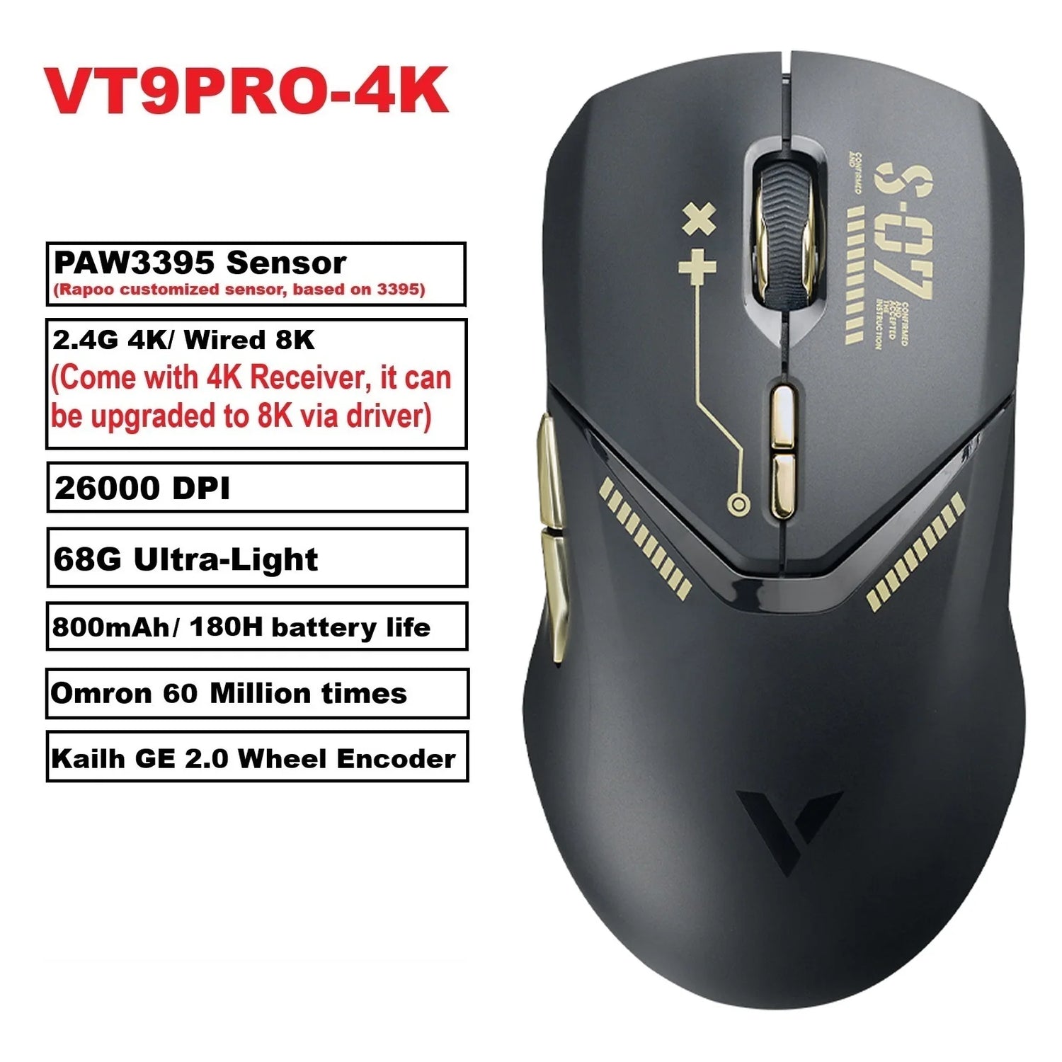 Rapoo VT9PRO PAW3398 Wireless Gaming Mouse - ElectronAge