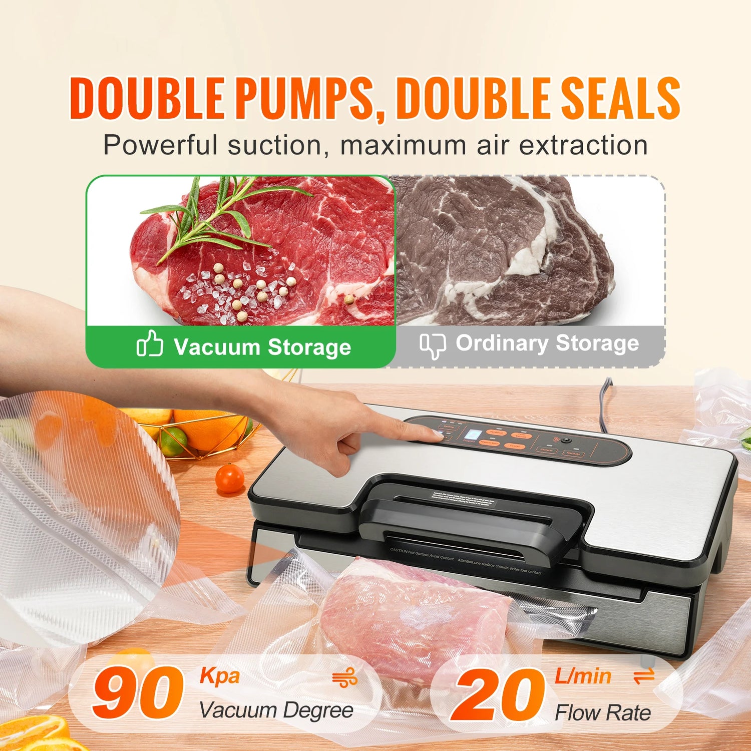 SucceBuy 90Kpa 130W Vacuum Sealer Food Packaging Machine with Free 10pcs Vacuum bags for Household Kitchen Vacuum Food Sealing - ElectronAge