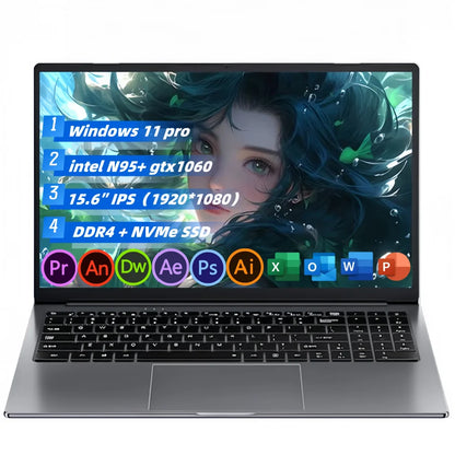15.6" intel N95 GTX1060 gaming laptops portable notebook computer pc 32GB DDR4 1TB SSD Windows 11 laptop Gamer Backlit Keyboard