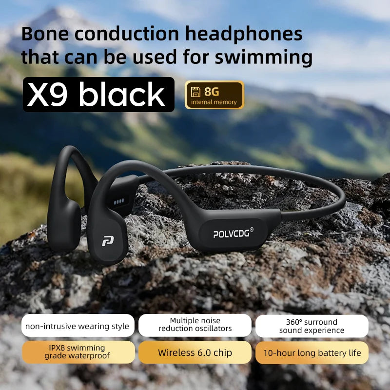 POLVCDG X9 Bone Conduction Earphones 32G IPX8 Waterproof Open Design for Swimming Running Cycling Hanging Earphones - ElectronAge