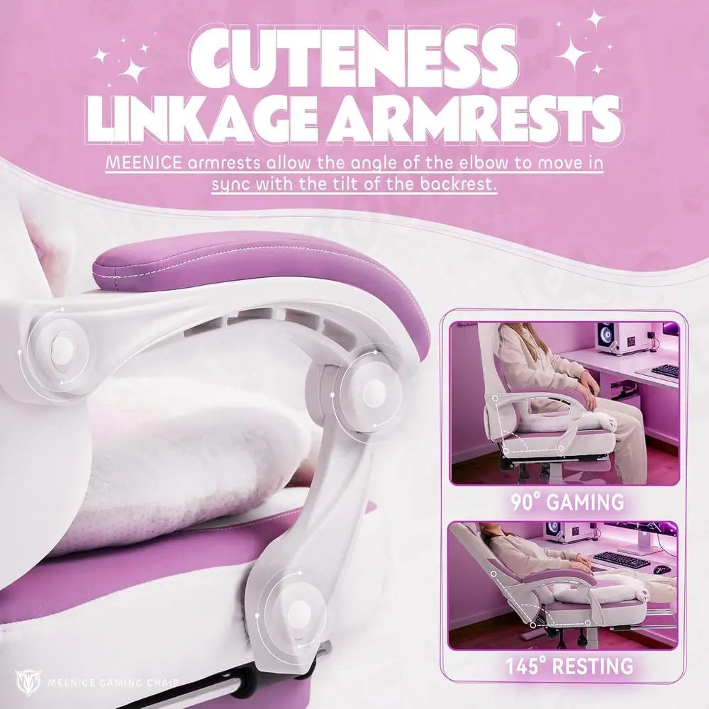 Cute Cat Ear Gaming Chair with Lumbar Support - ElectronAge