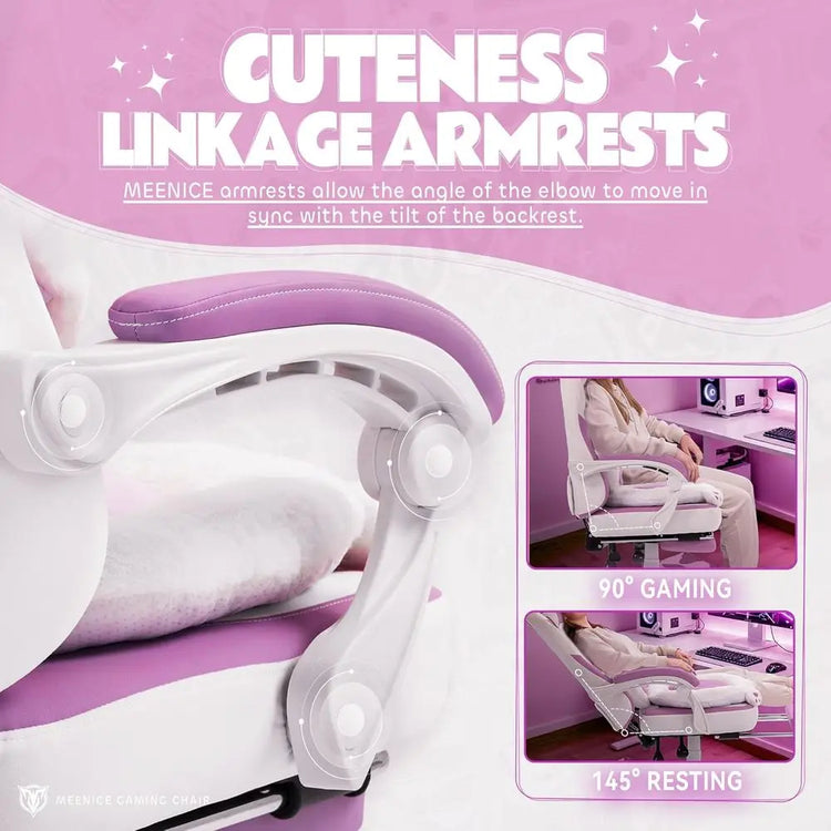 Cute Cat Ear Gaming Chair with Lumbar Support - ElectronAge