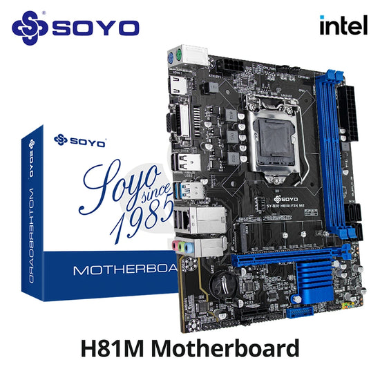 SOYO H81M Gaming Motherboard Dual Channel DDR3 M.2 NVME PCIEx16 HDMI VGA Interface LGA 1150 Supports Intel Core 4th Gen CPU