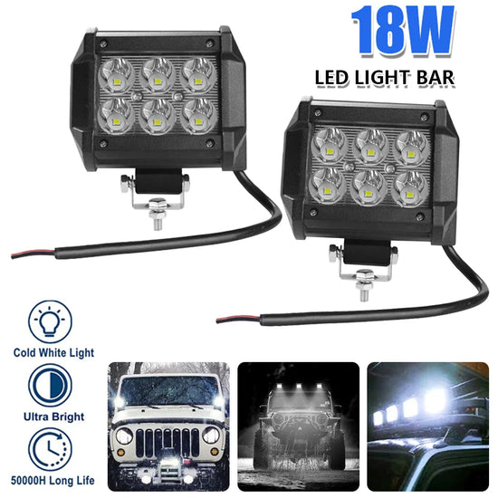 2-4 pcs Car Led Light Bar 18W Work Light Lamp spot flood beam 4" Motorcycle Tractor Boat Off Road 4WD 4x4 Truck SUV ATV 12V 24V