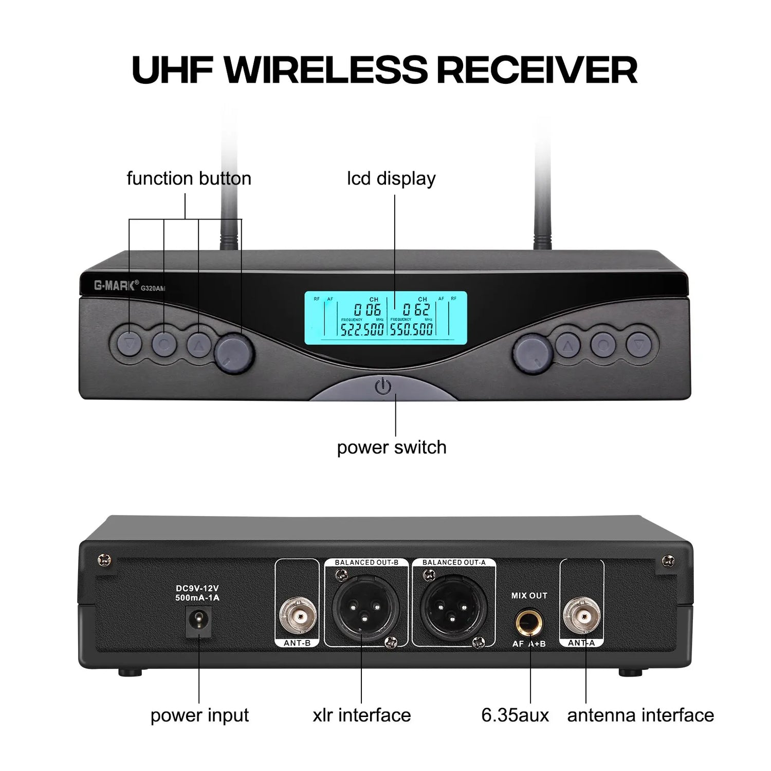 Wireless Microphone G-MARK G320AM Professional UHF 2 Channels Karaoke Mic - ElectronAge