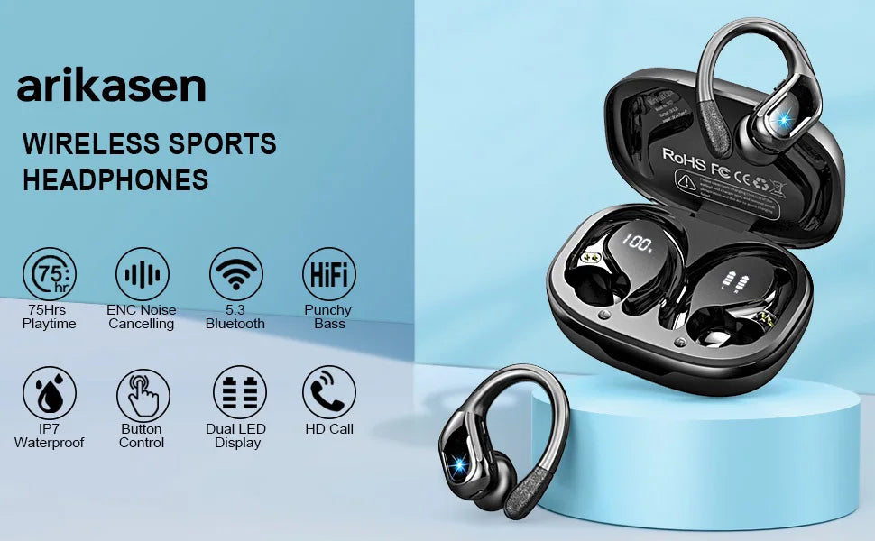 arikasen 75Hrs Bluetooth 5.3 Earphones - ElectronAge