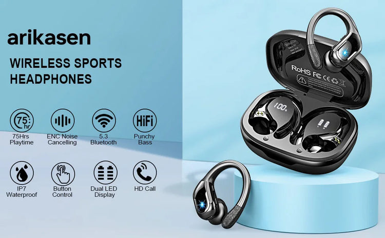 arikasen 75Hrs Bluetooth 5.3 Earphones - ElectronAge