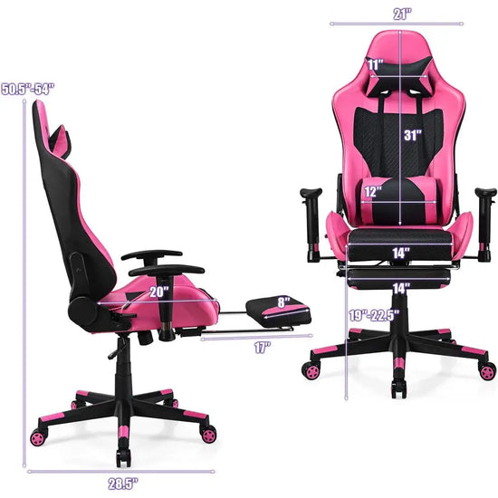 Pink Ergonomic Gaming Chair with Footrest - ElectronAge