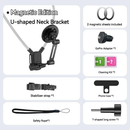Universal Neck Mount Phone Camera Holder,Magnetic And Clip Compatible With IPhone Samsung 360 Rotation Hands-Free For Video Live