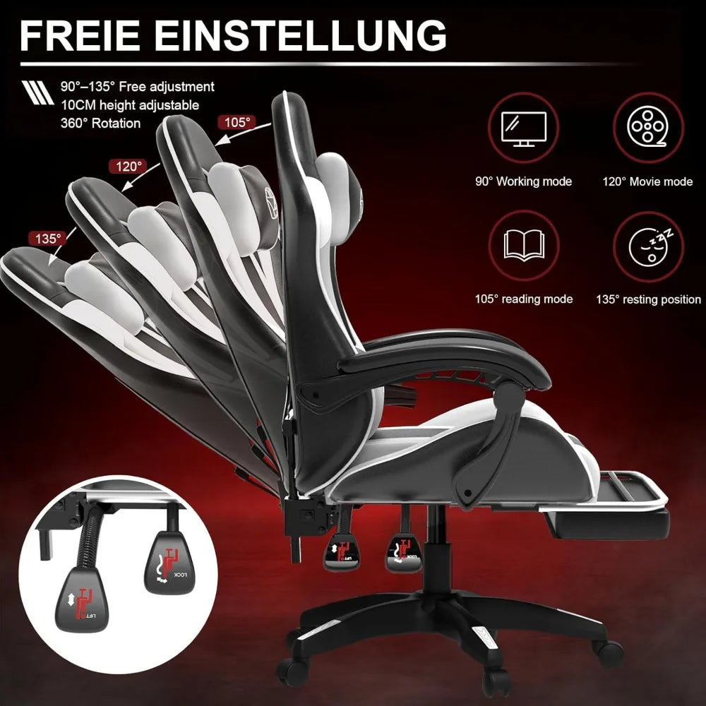 Ergonomic Gaming Chair, Leather Office Chairs with Foot Rest - ElectronAge