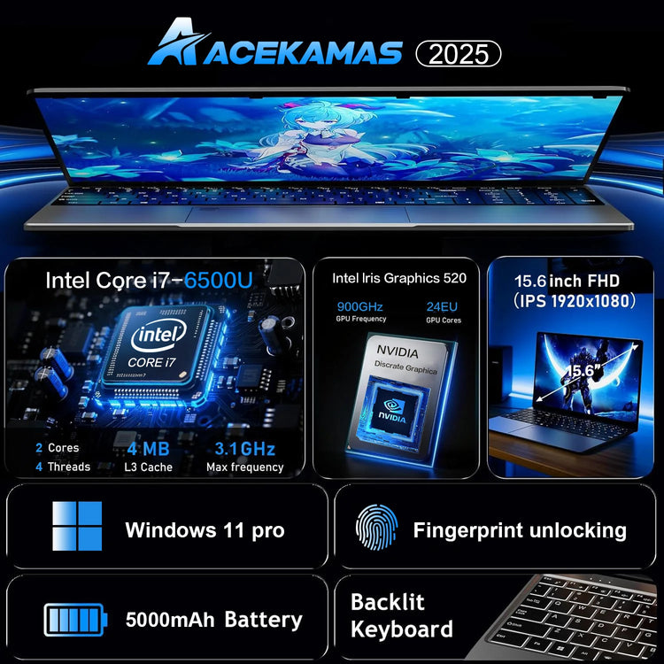 ACEKAMAS 15.6" Intel Core i7 6500U i3 6100U Laptop - ElectronAge
