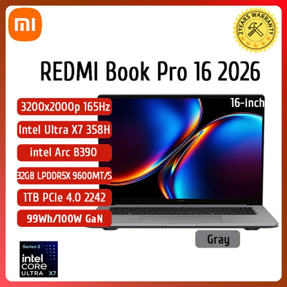 Xiaomi REDMI Book Pro 16 2025 Laptop Ultra 7 255H/Ultra 5225H Intel Arc Graphics 32GB LPDDR5X 1T SSD 16-inch 165 Hz 3.1K Screen