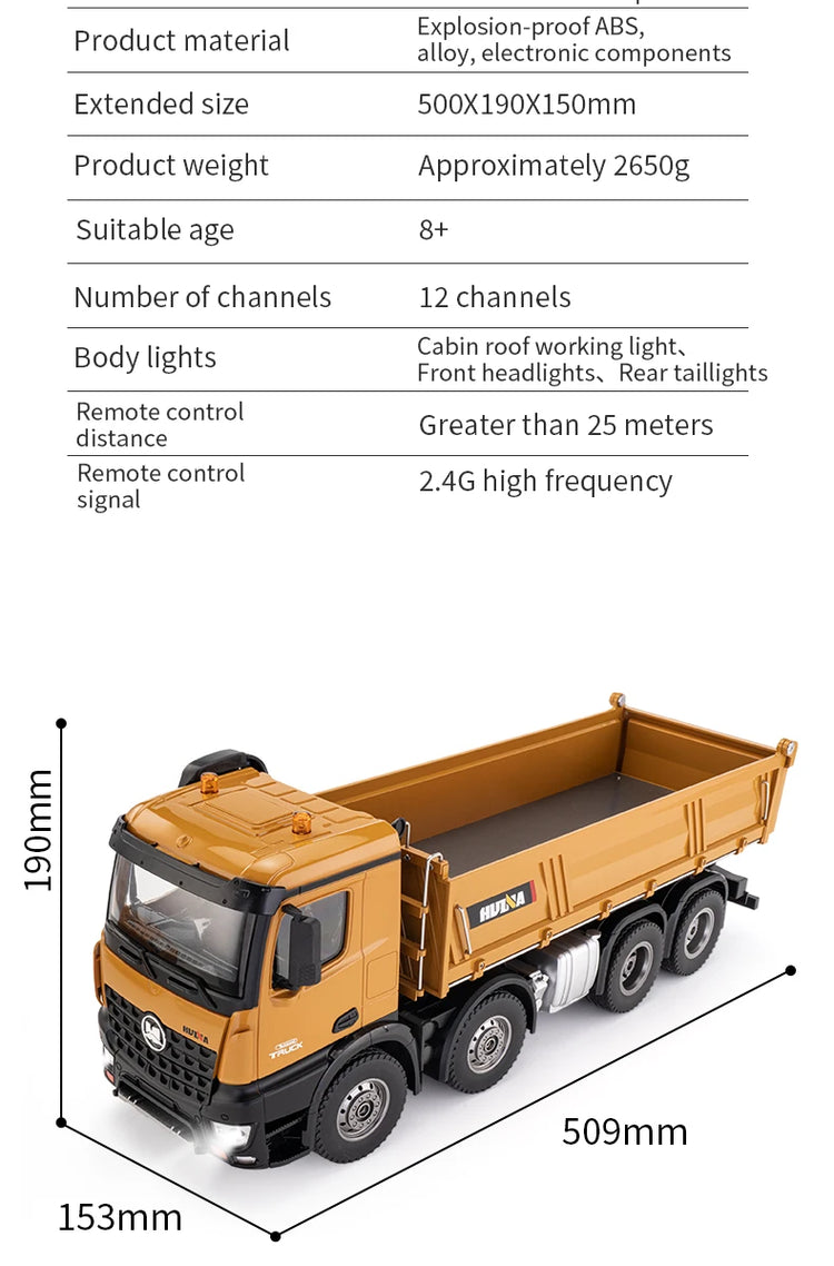 JIKEFUN HUINA 1536 1:14 Large Dump Truck - ElectronAge
