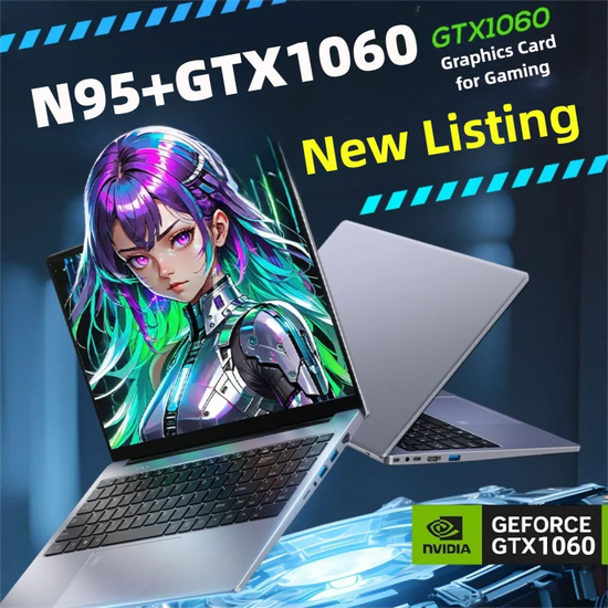 15.6" Slim Gaming Laptop Intel N95 GTX1060 Keyboard Backlight Portable Laptops notbook computer pc Windows 11 cheap price deals