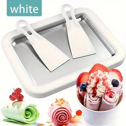 Rolled Ice Cream Maker Stainless Steel Pan With 2 Scrapers Multifunctional Cold Sweet Fried Food Plate Household Ice Cream Maker