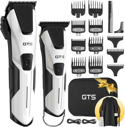 Professional Cordless Hair Clippers and Trimmer Set for Men, Fade White Barber Kit with Accessories