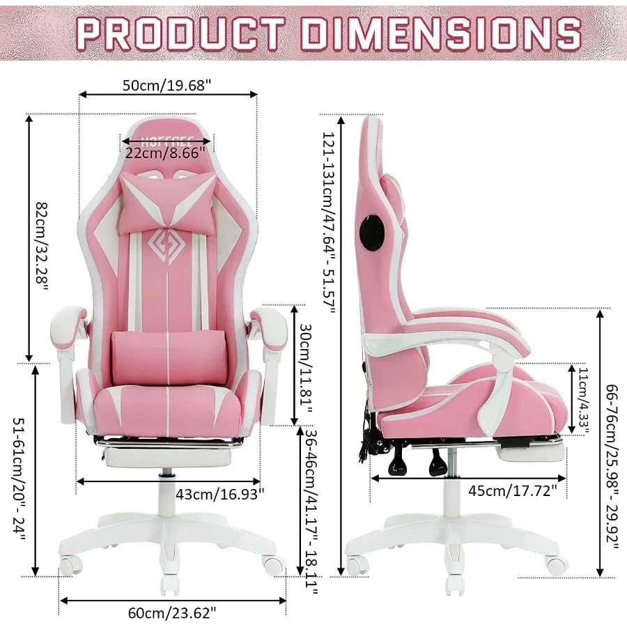 Pink Gaming Chair with Speakers and Led Lights - ElectronAge