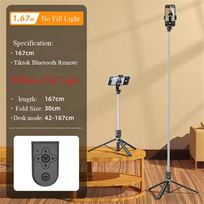 1.7M Bluetooth Wireless Selfie Tripod With Fill Light Shutter Remote Control Portable Foldable Monopod For iPhone Smart Phone