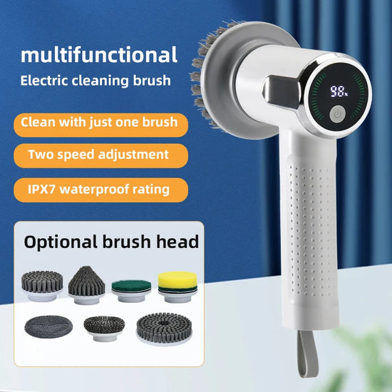 4-in-1 Electric Cleaning Brush IPX7 Waterproof Multi-Functional Wireless Handle Rechargeable Portable Brush For Bathroom Kitchen