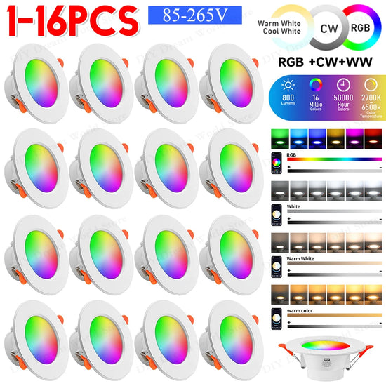 APWIKOGER 1-16PCS 10W Smart LED Downlight Bluetooth Ceiling Lamp
