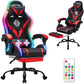 350LBS Gaming Chair with LED RGB Lights Massage Video Gamer Chairs with Footrest Ergonomic High Back Reclining Computer Chair - ElectronAge