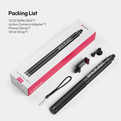 Ulanzi VL02 2.7m Carbon Fiber Selfie Stick 8-Section with 1/4" Mount for Smartphone Action Cameras Live Streaming Vlog Shots