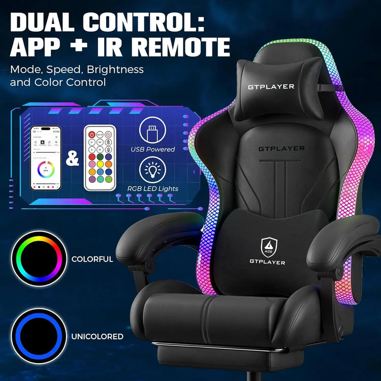 Ergonomic Gaming Chair with RGB LED Lights - ElectronAge