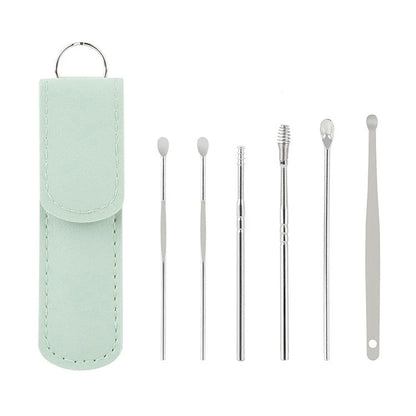 6Pcs/set Ear Cleaner Ear Wax Pickers Stainless Steel Earpick Wax Remover Piercing Kit Earwax Curette Spoon Care Ear Clean Tools