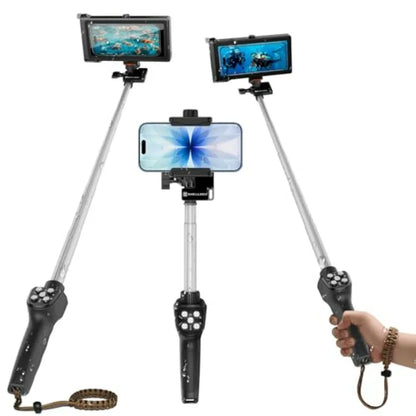Waterproof Selfie Stick with Phone Case - Professional Underwater Phone Case for Smartphone with Rechargeable Stick in Black an