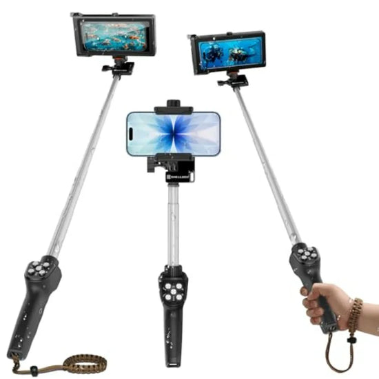 Waterproof Selfie Stick with Phone Case - Professional Underwater Phone Case for Smartphone with Rechargeable Stick in Black an