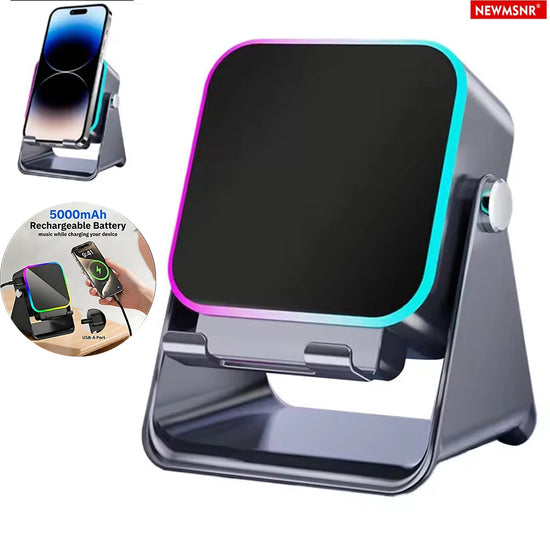 5-in-1 Wireless Induction Bluetooth Speaker with Adjustable Phone Stand