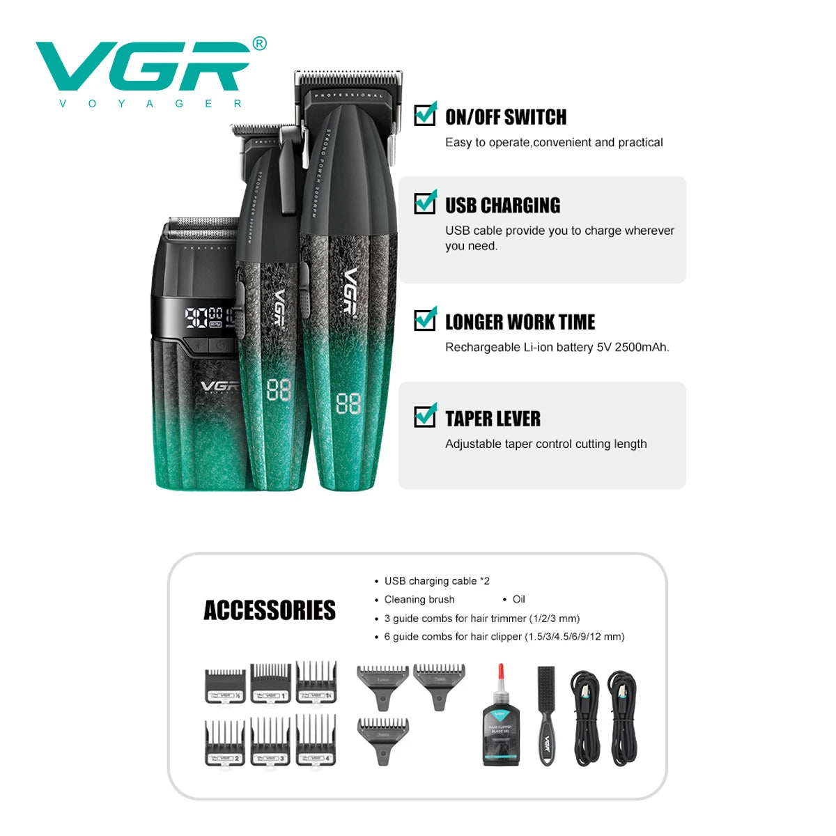 VGR Hair Trimmer Professional 9000 RPM Hair Clipper - ElectronAge