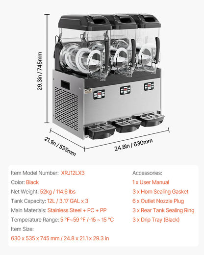 SucceBuy 3-36L Commercial Slushy Machine 1-3 Tanks Stainless Steel Margarita Smoothie Frozen Drink Maker for Party Restaurants - ElectronAge