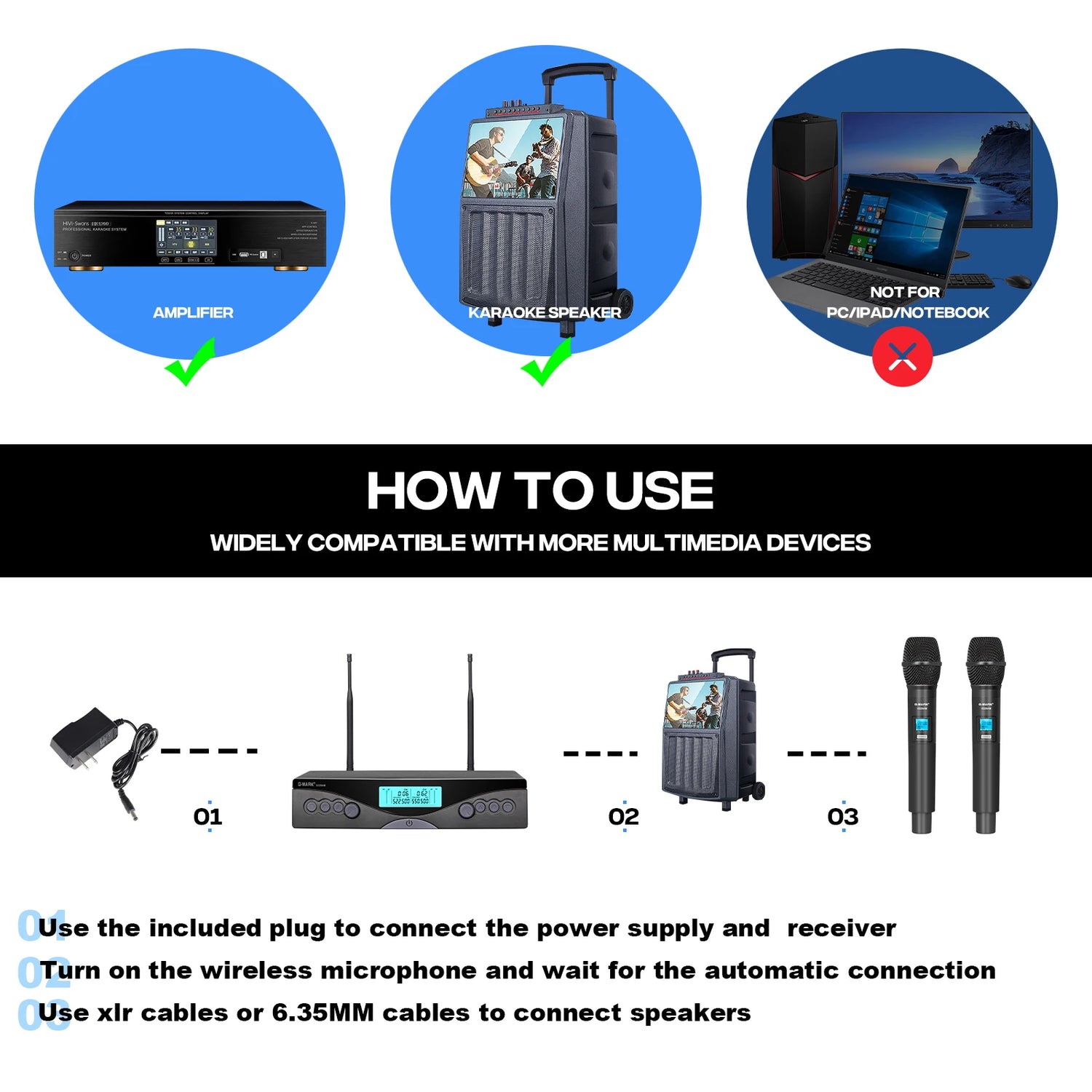 Wireless Microphone G-MARK G320AM Professional UHF 2 Channels Karaoke Mic - ElectronAge
