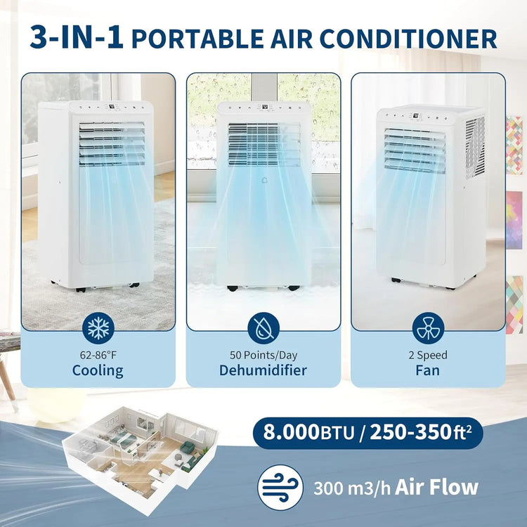 Acekool Portable Air Conditioner, 8000 BTU 3-in-1 Cooling Dehumidifier - ElectronAge