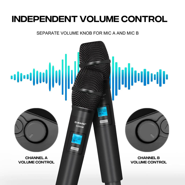 Wireless Microphone G-MARK G320AM Professional UHF 2 Channels Karaoke Mic - ElectronAge