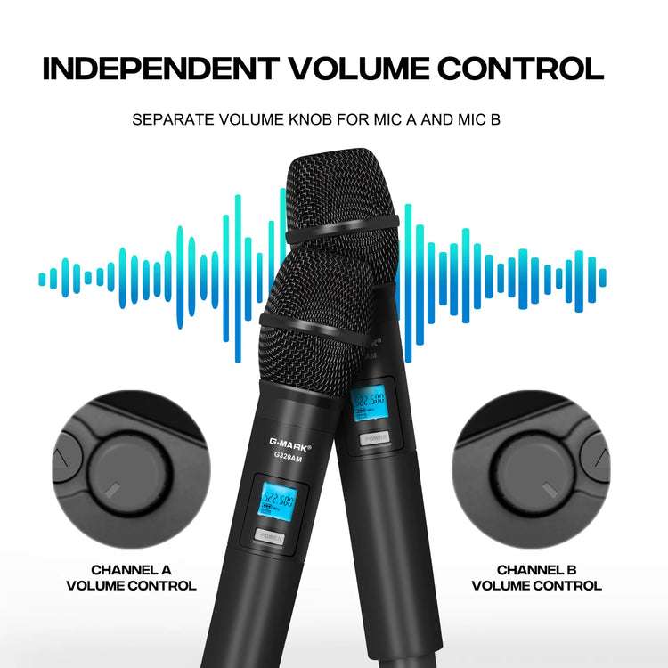Wireless Microphone G-MARK G320AM Professional UHF 2 Channels Karaoke Mic - ElectronAge