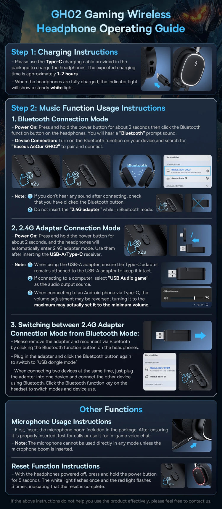 Baseus GH02 Gaming Wireless Headphone with Mic - ElectronAge