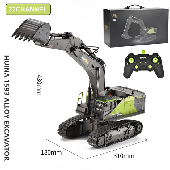 JIKEFUN HUINA 1593 RC Excavator 1/14 Metal Alloy Engineering Crawler - ElectronAge