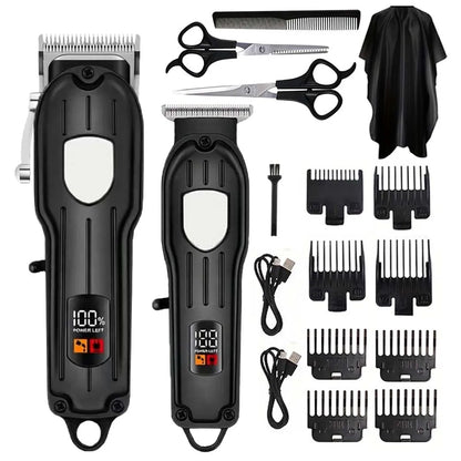 Professional Rechargeable Hair Clipper Hair Trimmer with 8 Limit Combs, LCD Display, Adjustable Blade for Men, Barbers, Home Use