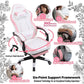 Pink Ergonomic PU Leather Gaming Chair with Adjustable Armrests - ElectronAge