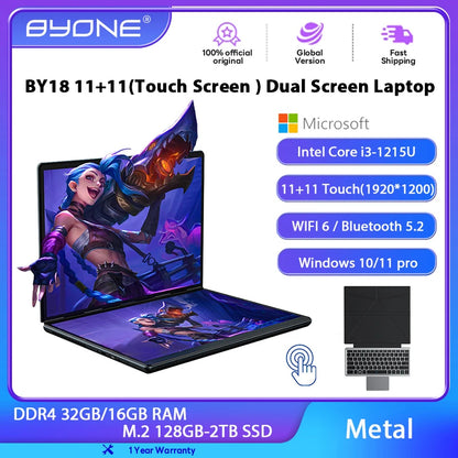 BYONE 11+11 Inch Dual Screen Laptop - ElectronAge