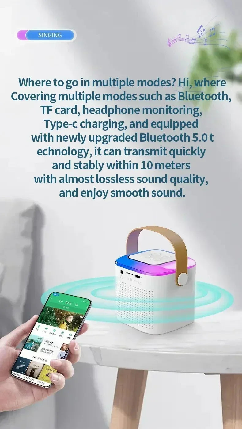 Mini Karaoke Machine LED Portable Bluetooth Speaker - ElectronAge