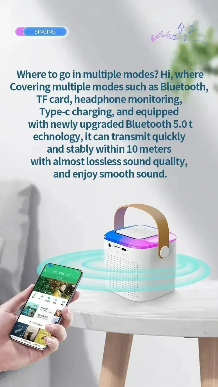 Mini Karaoke Machine LED Portable Bluetooth Speaker - ElectronAge