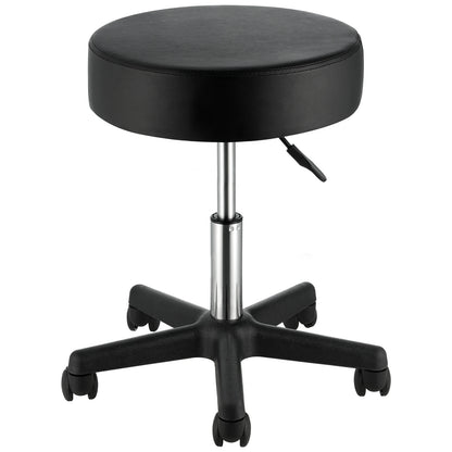 SucceBuy Rolling Round Stool 40cm Diameter w/ 5 Swivel Casters 360° Rotation Height Adjustable Round Stool for Bar Salon Office