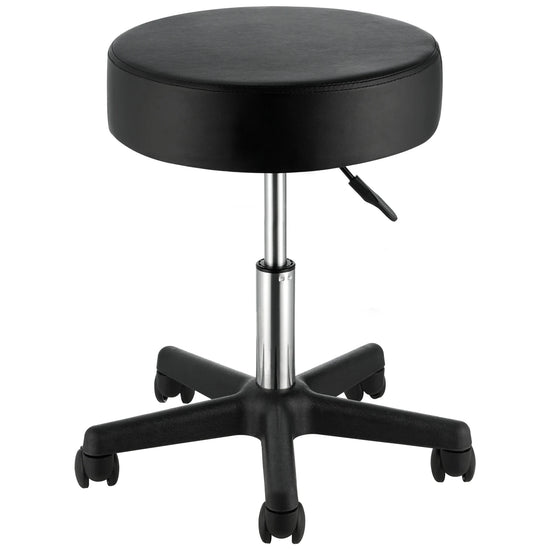 SucceBuy Rolling Round Stool 40cm Diameter w/ 5 Swivel Casters 360° Rotation Height Adjustable Round Stool for Bar Salon Office