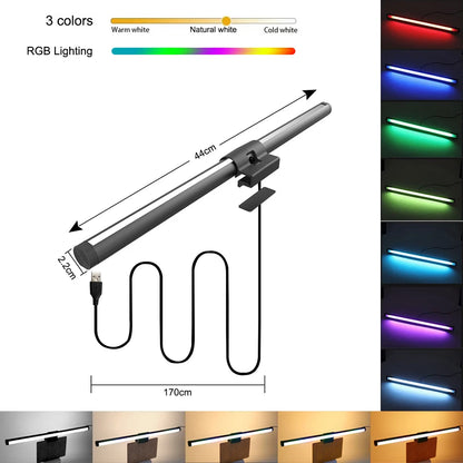 40CM RGB Atmosphere Table Lamp Computer Screen Hanging Lights for Work Study Read Gaming Stepless Dimmable Monitor Light Bar LED