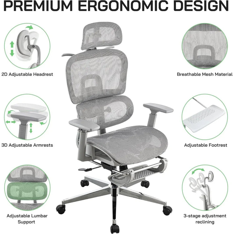 mesh ergonomic office chair with footrest - ElectronAge