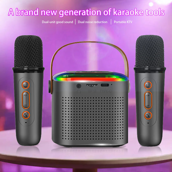Portable Speaker with 2 Wireless Microphones and LED Lights Karaoke Gifts for Adults Kids Birthday Home Party