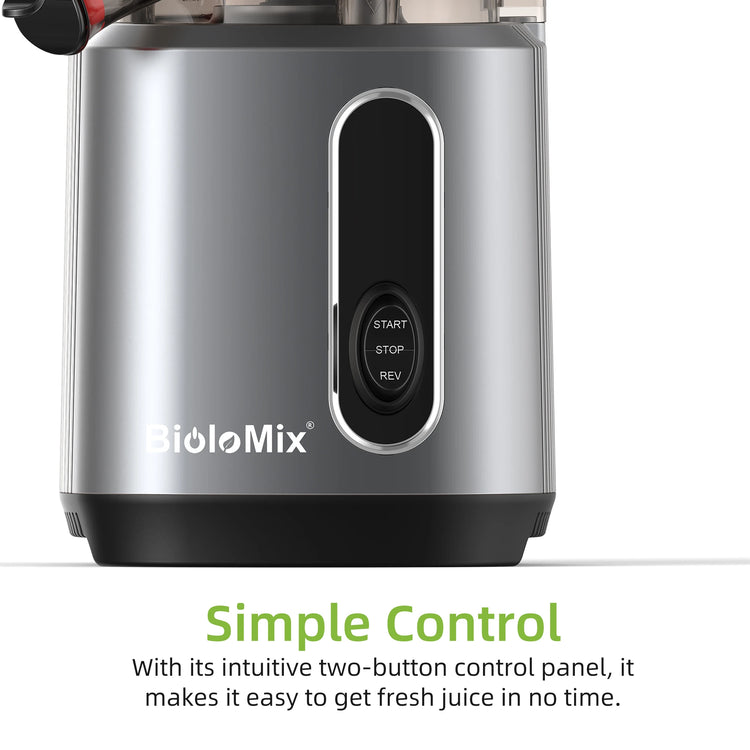 BioloMix Cold Press Juicer with 75mm Feed Chute, 200W 40-65RPM Powerful Motor Slow Masticating Juice Extractor Fits Whole Fruits - ElectronAge